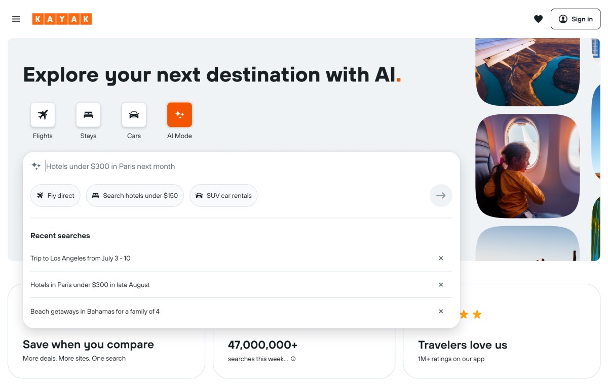 Kayak launches an 'AI Mode' for travel questions, search, and ...