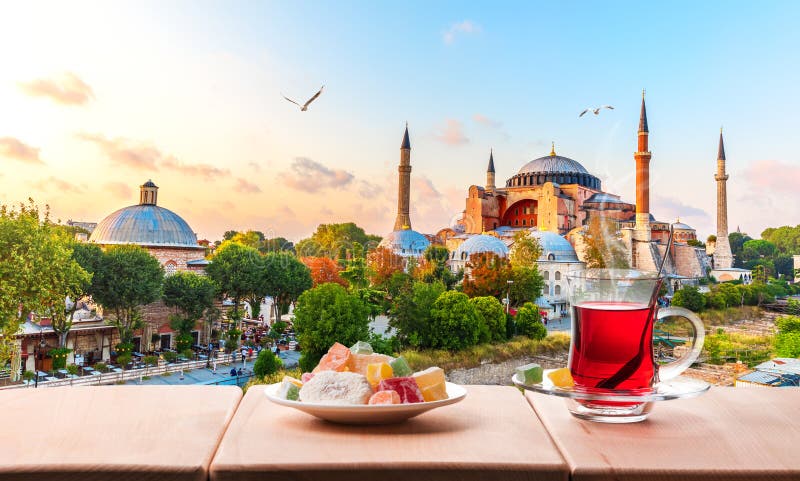 Traditional Turkish Tea in Front of the Hagia Sophia Mosque ...