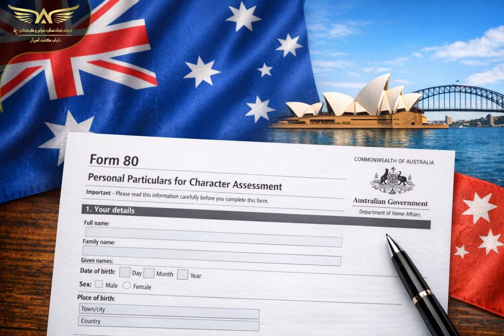 Form 80 Australia with Sydney Opera House and Australian flag background